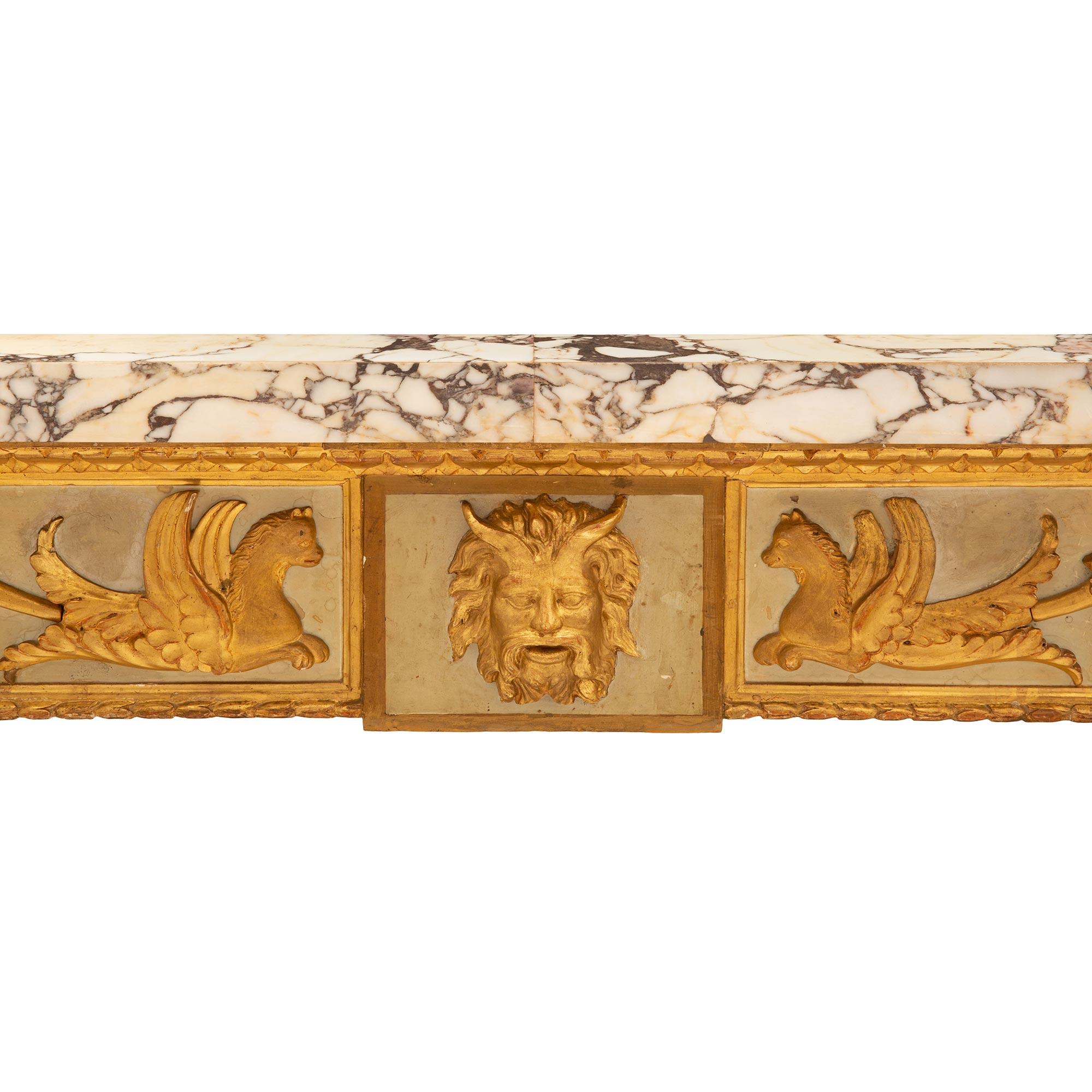 Marble Italian 18th Century Louis XVI Period Patinated and Giltwood Console For Sale