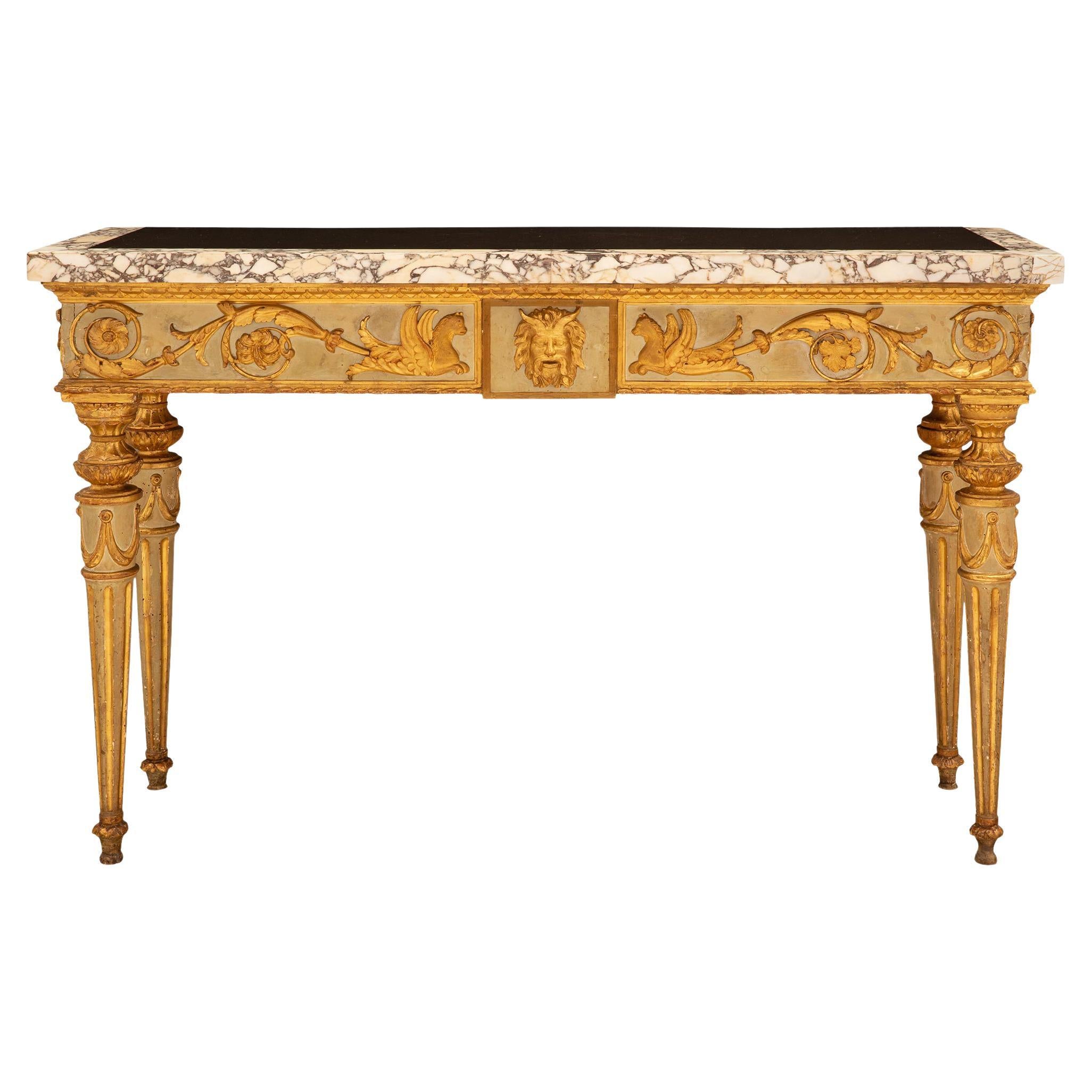 Italian 18th Century Louis XVI Period Patinated and Giltwood Console