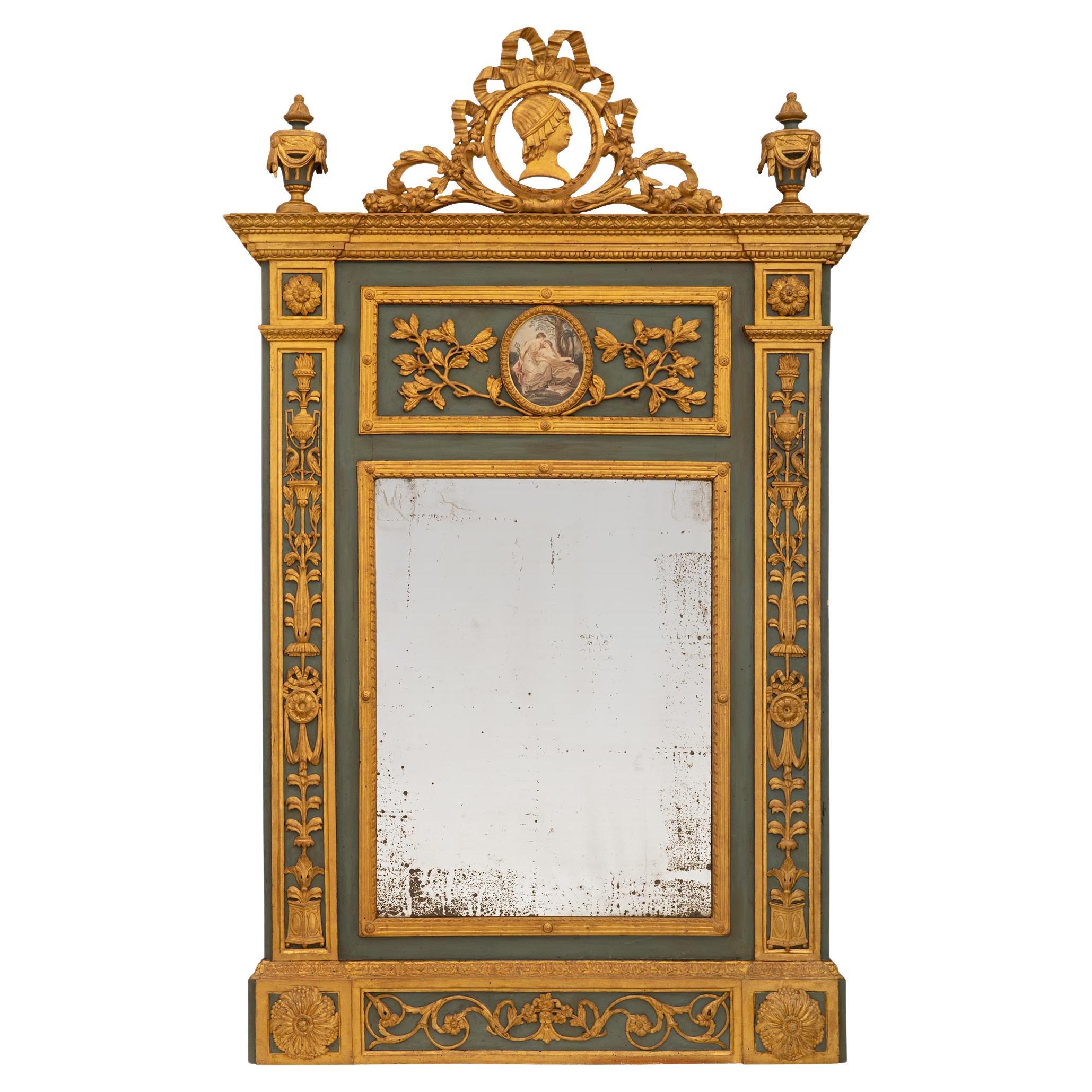 Italian 18th Century Louis XVI Period Patinated and Giltwood Trumeau