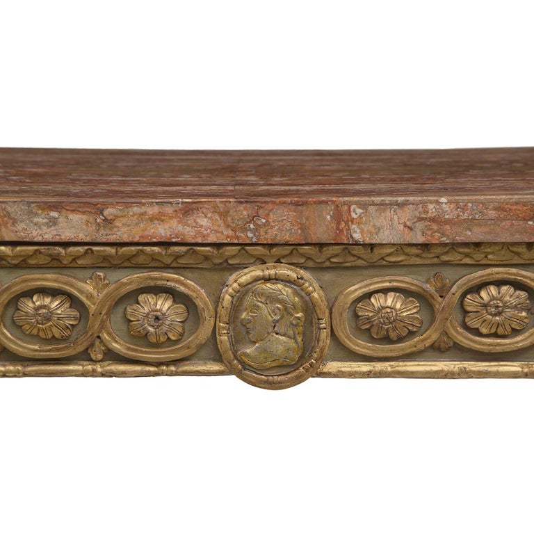 Italian 18th Century Louis XVI Period Patinated, Giltwood and Mecca Console For Sale 1
