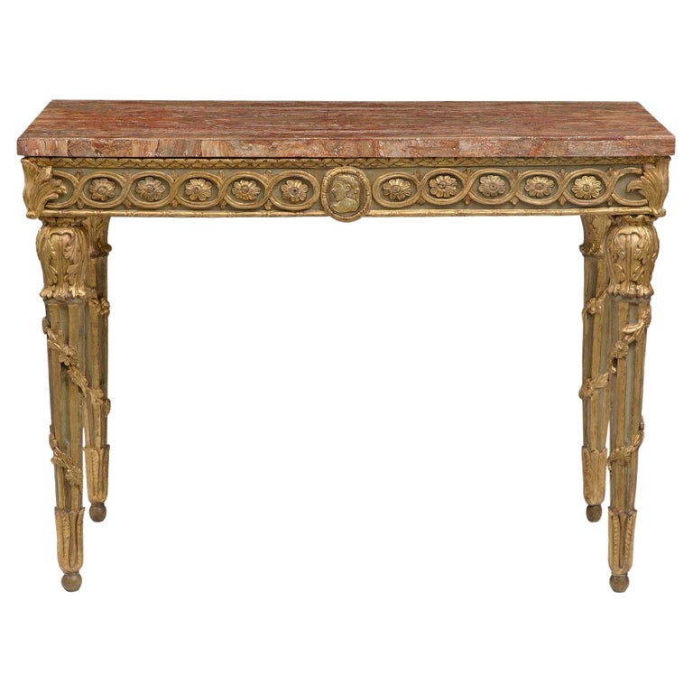 Italian 18th Century Louis XVI Period Patinated, Giltwood and Mecca Console For Sale