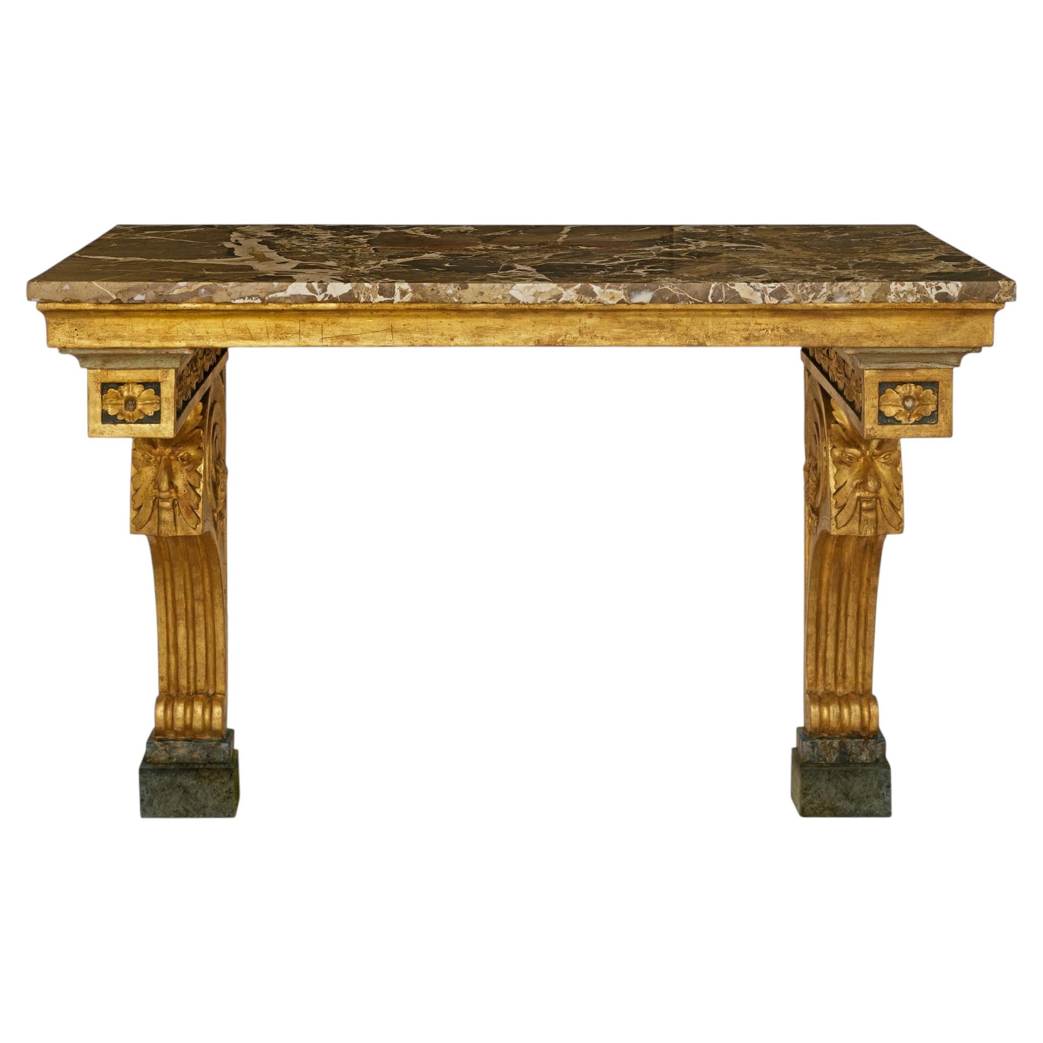 Italian 18th century Louis XVI Period patinated, Giltwood & marble console