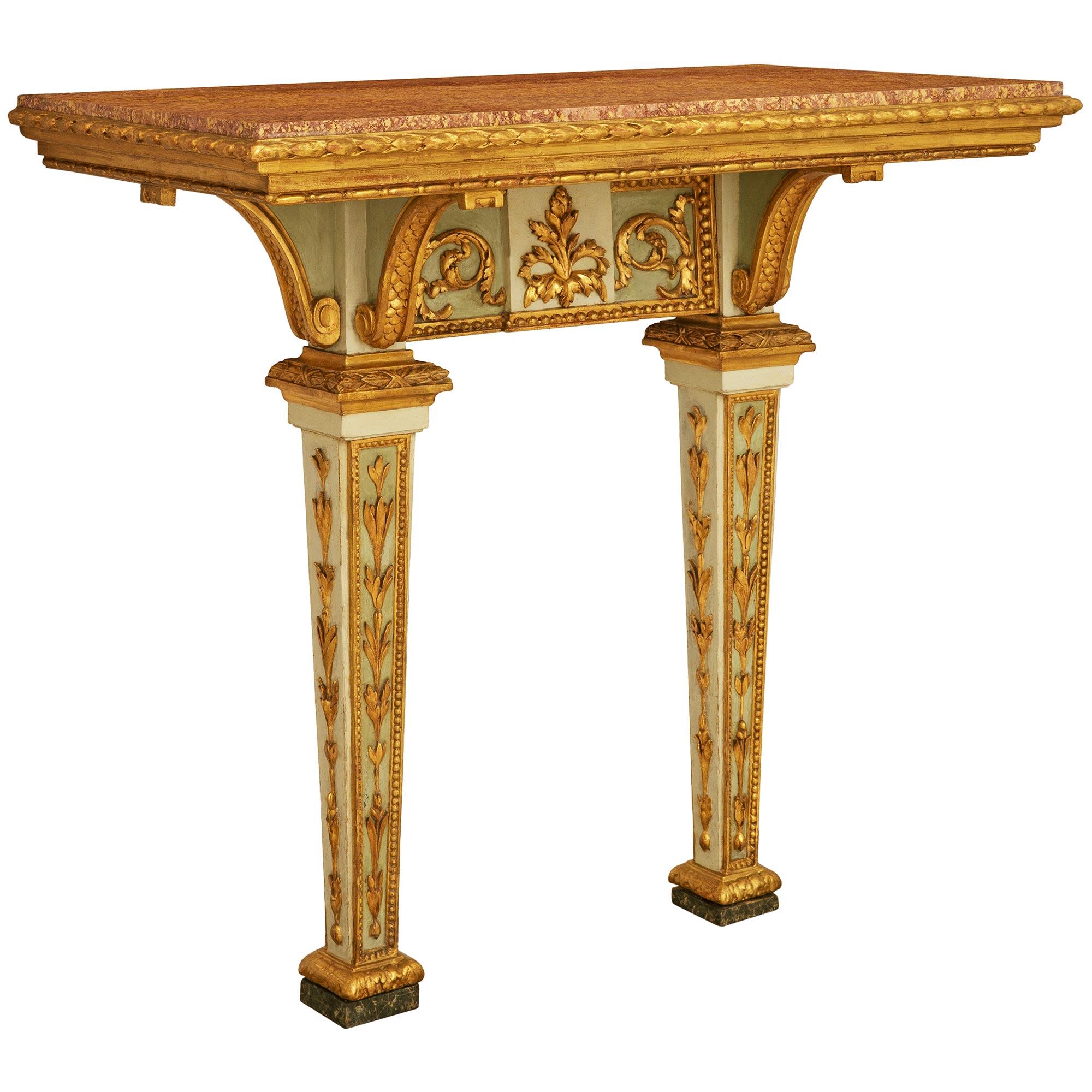 Italienisch 18. Jahrhundert Louis XVI Periode patiniert Holz Giltwood und Marmor Konsole (Louis XVI.) im Angebot