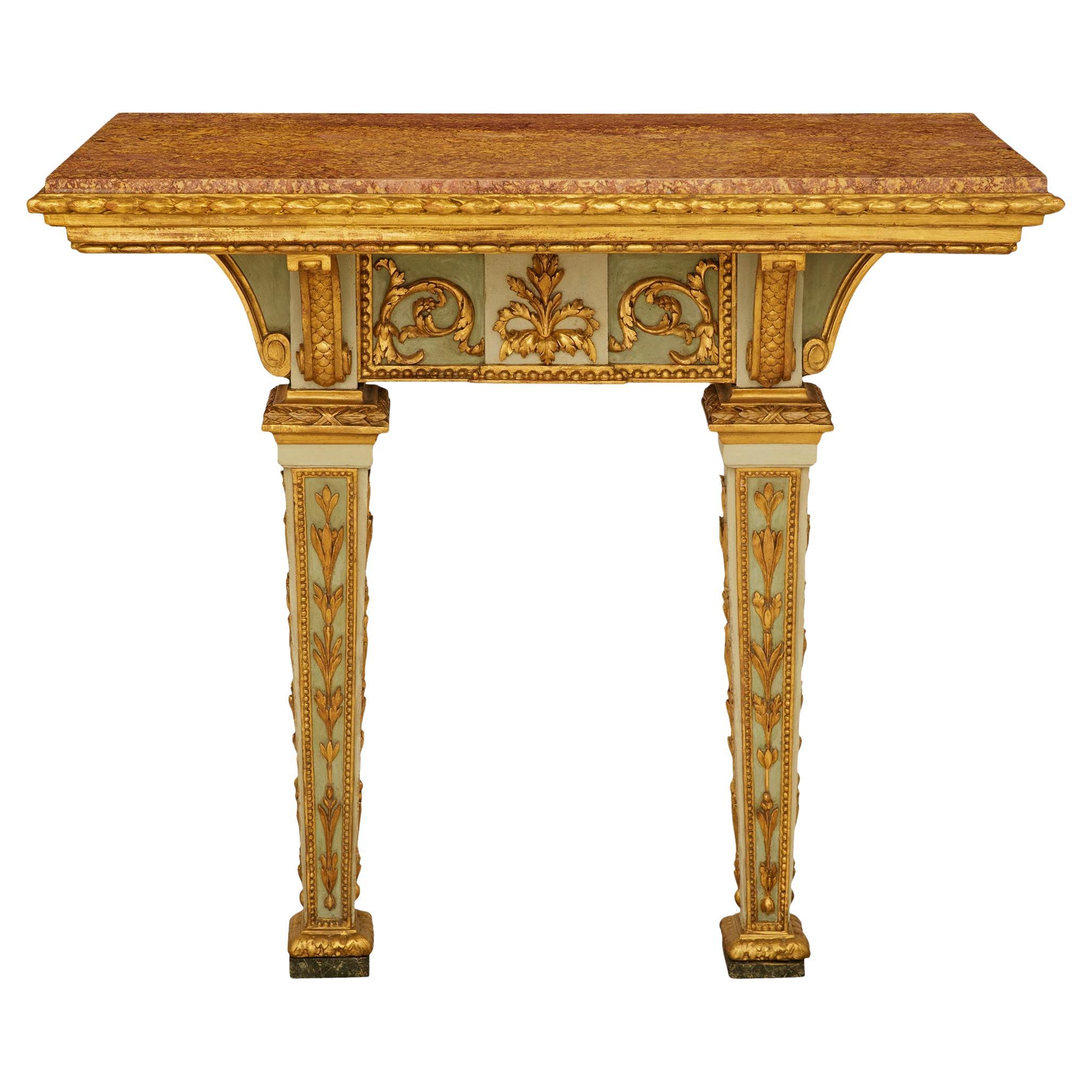 Italienisch 18. Jahrhundert Louis XVI Periode patiniert Holz Giltwood und Marmor Konsole