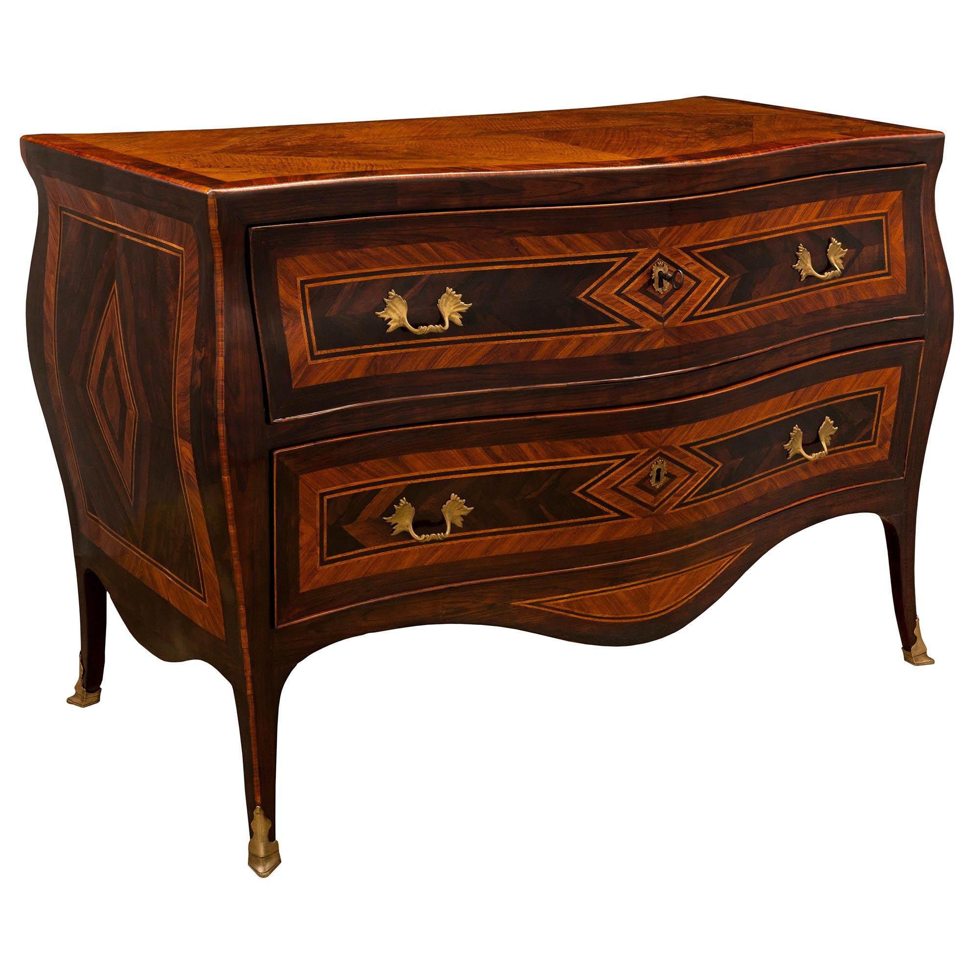 Italian 18th Century Louis XV Period Rosewood, Mahogany, And Satinwood Commode In Good Condition For Sale In West Palm Beach, FL