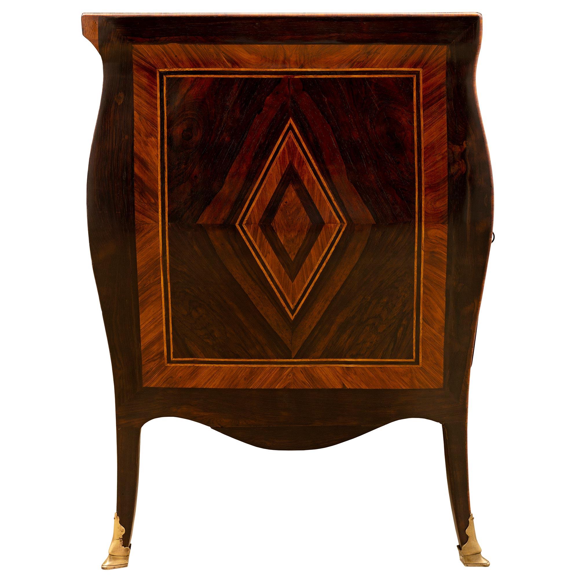 Bronze Italian 18th Century Louis XV Period Rosewood, Mahogany, And Satinwood Commode For Sale