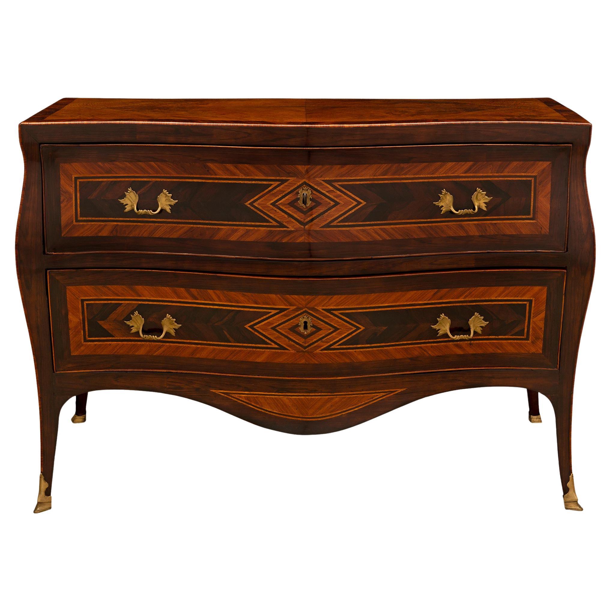 Italian 18th Century Louis XV Period Rosewood, Mahogany, And Satinwood Commode For Sale