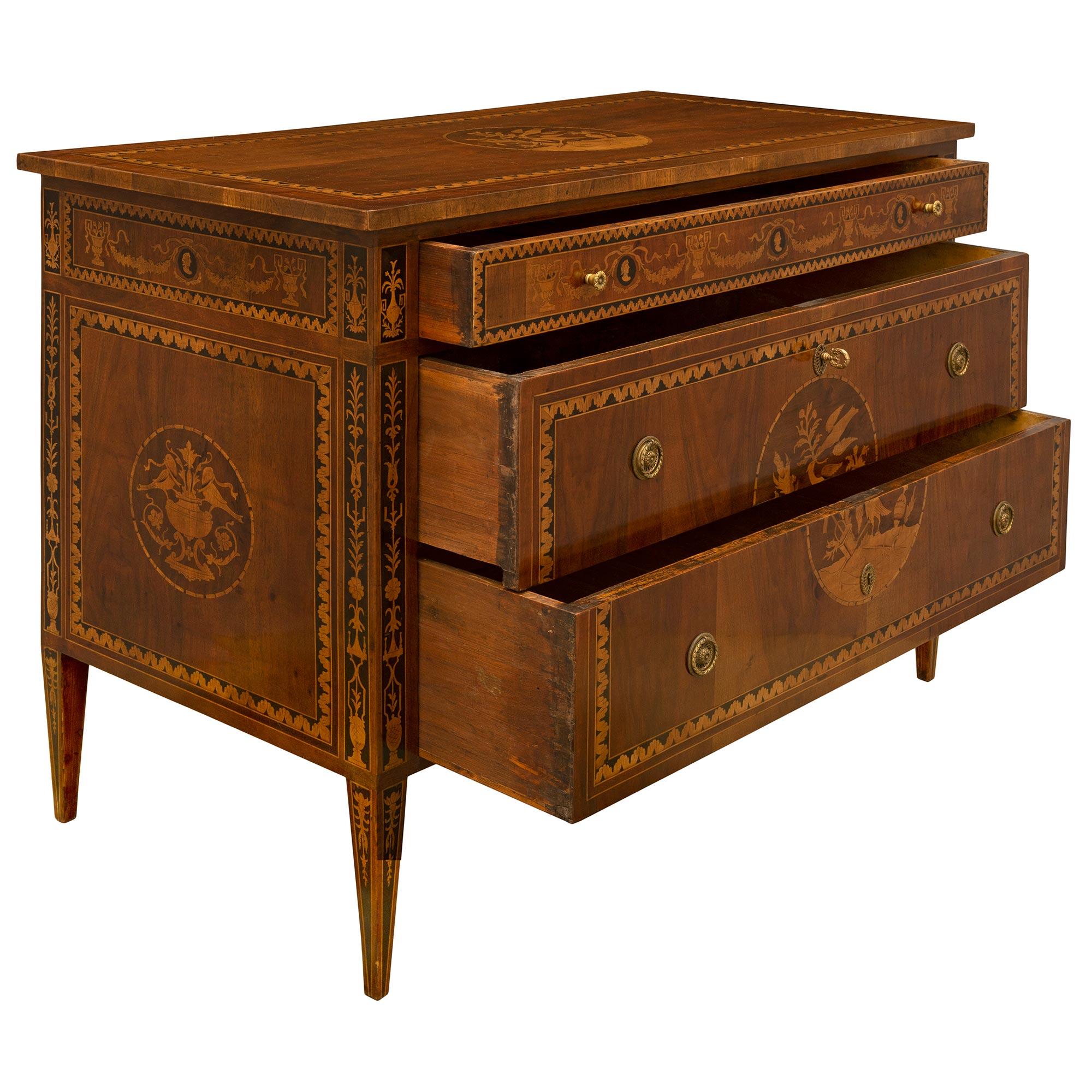 Italian 18th Century Louis XVI Period Walnut and Tulipwood Marquetry Commode In Good Condition For Sale In West Palm Beach, FL