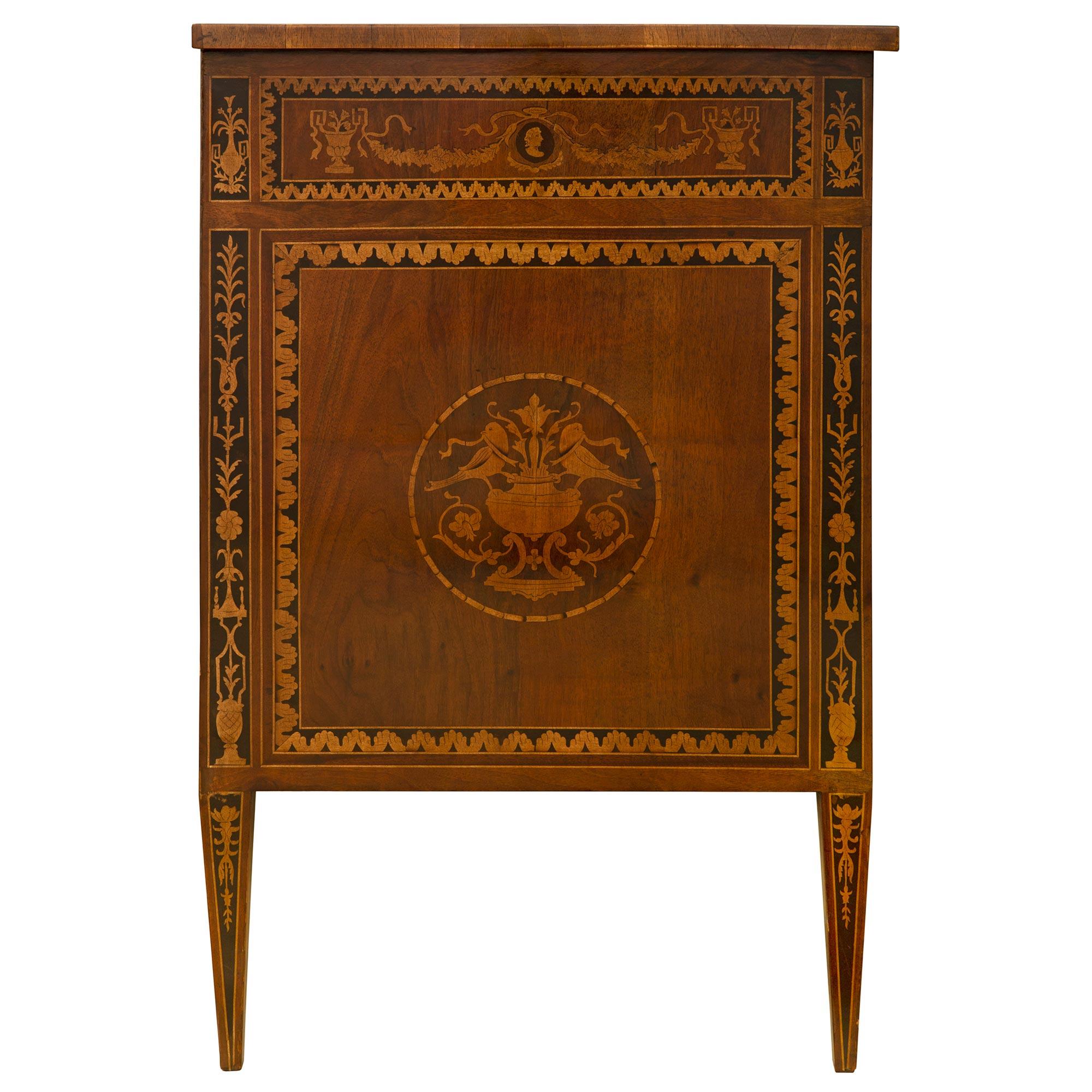 18th Century and Earlier Italian 18th Century Louis XVI Period Walnut and Tulipwood Marquetry Commode For Sale