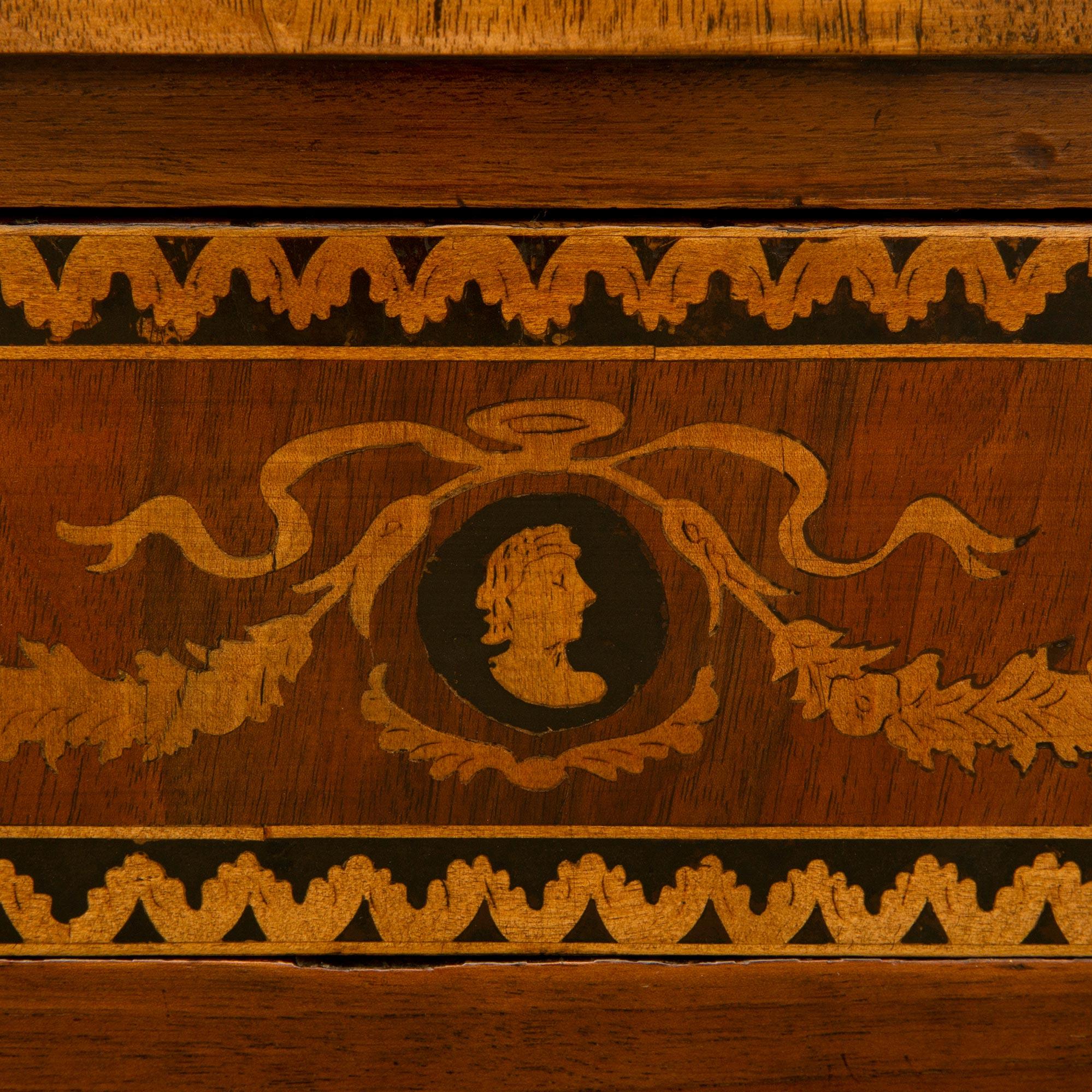 Italian 18th Century Louis XVI Period Walnut and Tulipwood Marquetry Commode For Sale 3