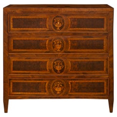 Antique Italian 18th Century Louis XVI Period Walnut, Burl Walnut, And Tulipwood Commode