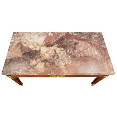 Italian 18th Century Louis XVI Period Walnut, Giltwood and Marble Center Table