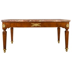 Italian 18th Century Louis XVI Period Walnut, Giltwood and Marble Center Table