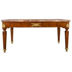 Mesa de centro italiana del siglo XVIII, época Luis XVI, de nogal, madera dorada y mármol