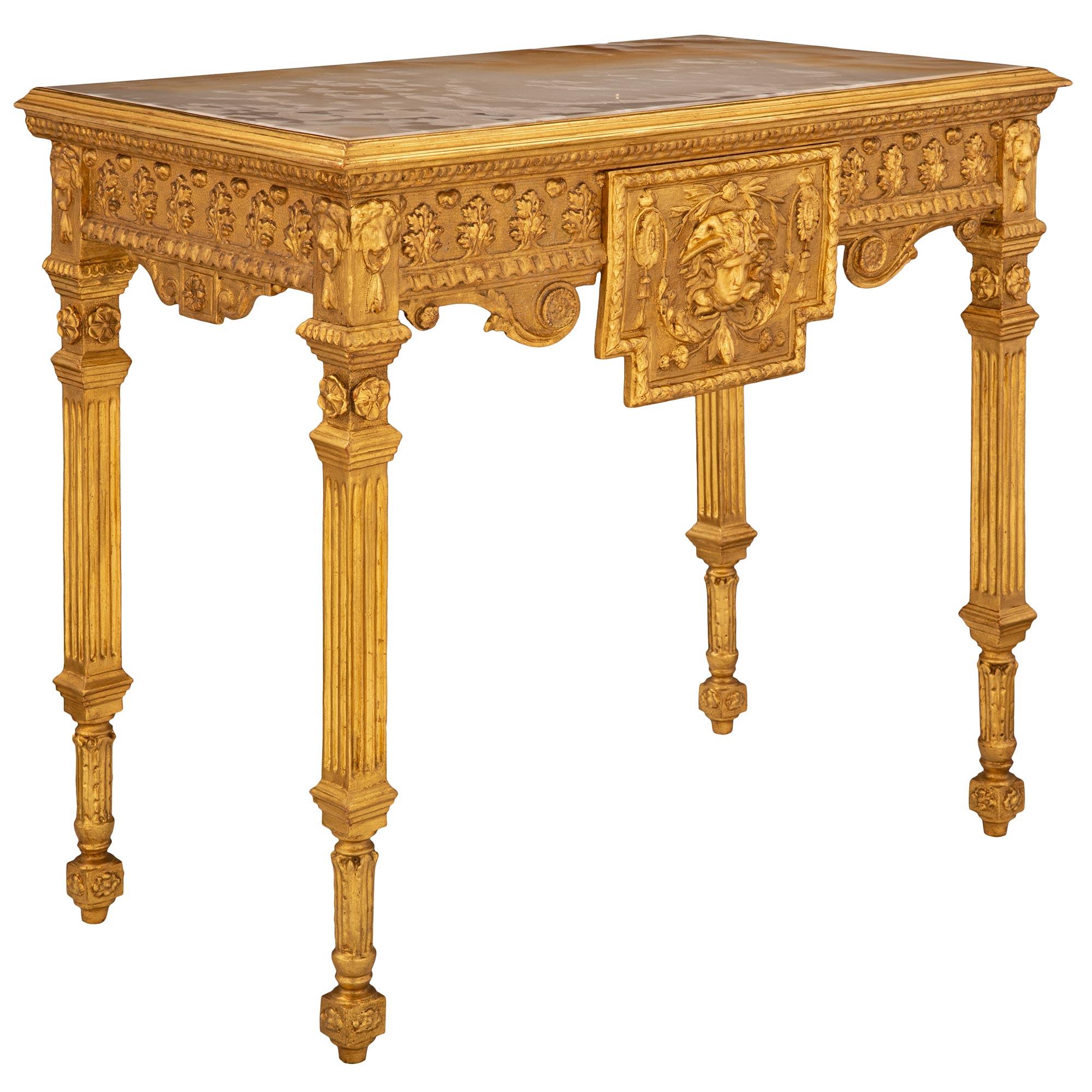 Italian 18th Century Louis XVI St. Giltwood And Alabastro Cotognino Console In Good Condition For Sale In West Palm Beach, FL