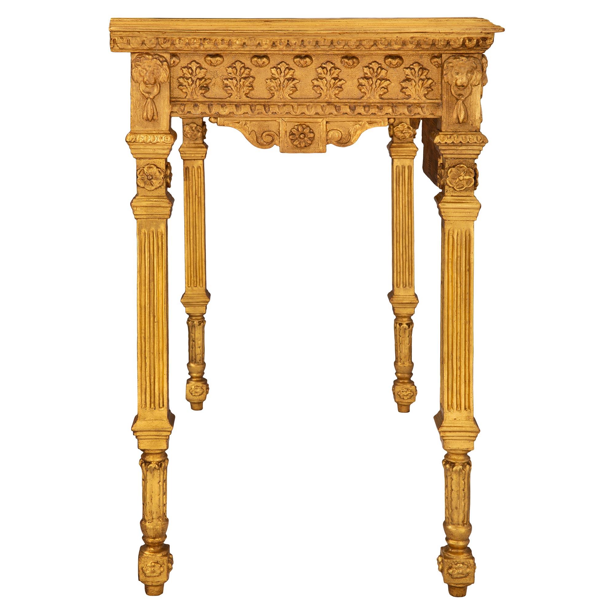 18th Century and Earlier Italian 18th Century Louis XVI St. Giltwood And Alabastro Cotognino Console For Sale
