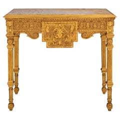 Console Cotognino du 18ème siècle, style Louis XVI, en bois doré et albâtre