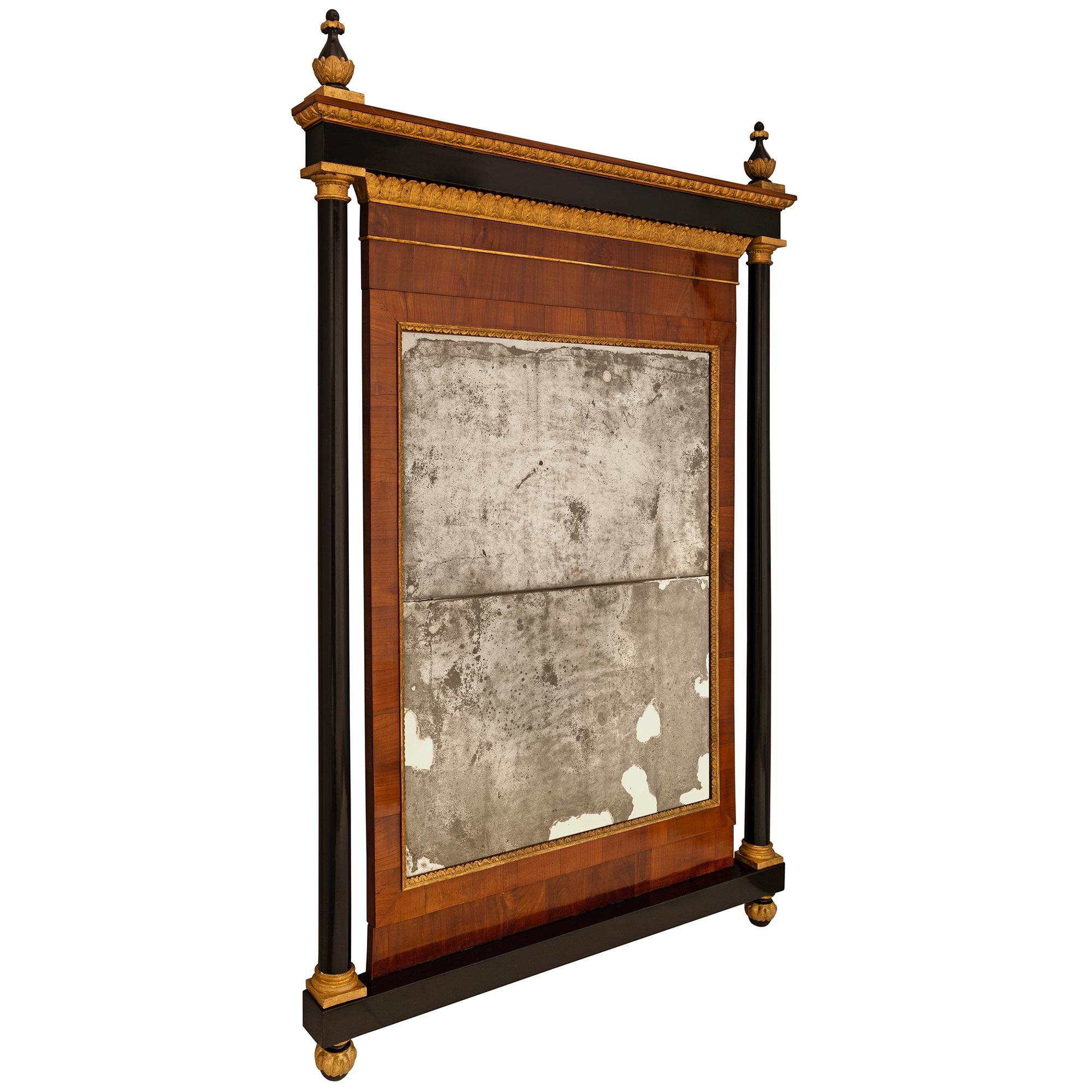 Italian 18th century Louis XVI st. Giltwood, Ebonized Fruitwood, Walnut mirror In Good Condition For Sale In West Palm Beach, FL