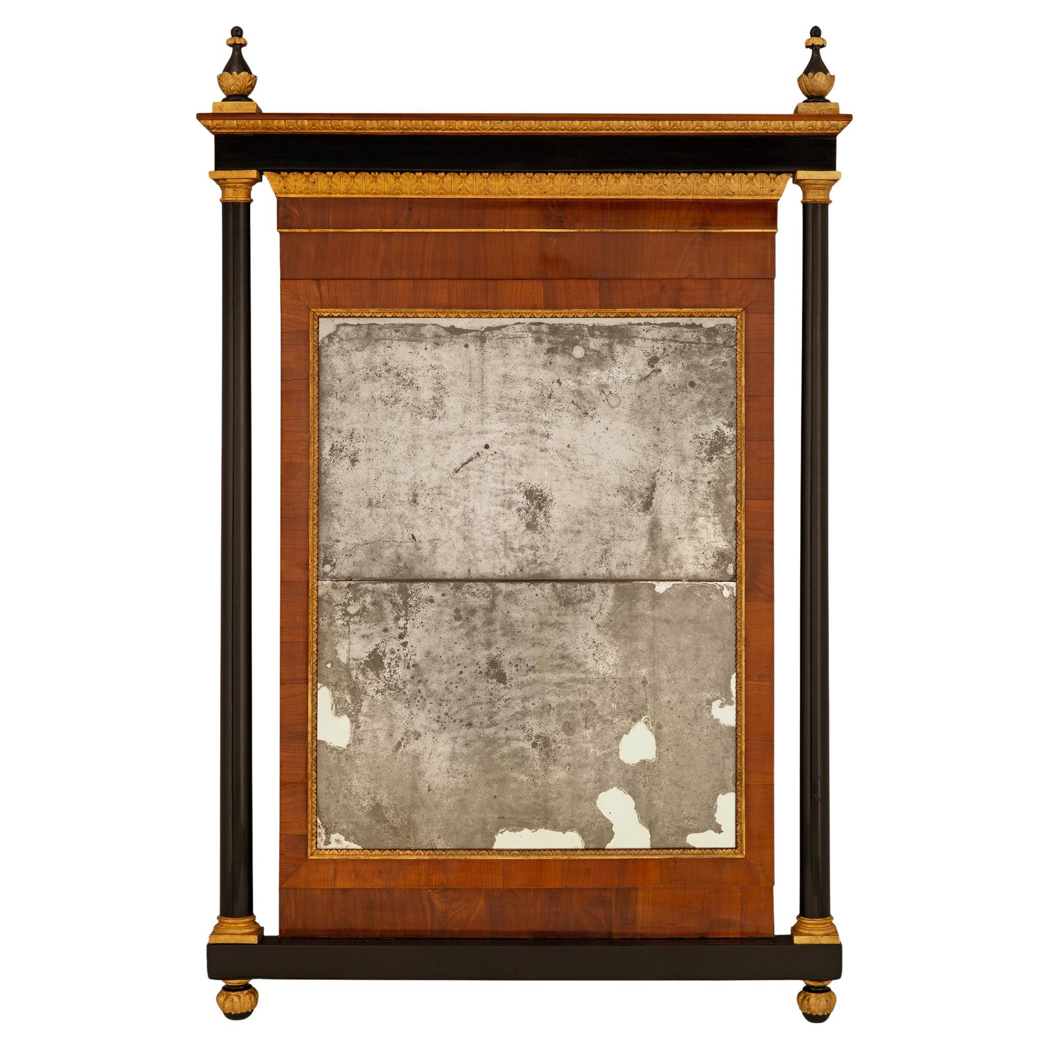 Italian 18th century Louis XVI st. Giltwood, Ebonized Fruitwood, Walnut mirror For Sale