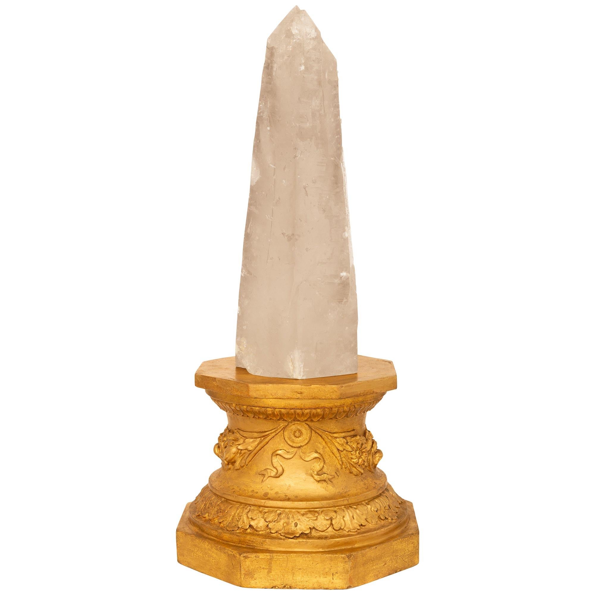 Italian 18th Century Louis XVI St. Rock Crystal And Giltwood Obelisk In Good Condition For Sale In West Palm Beach, FL