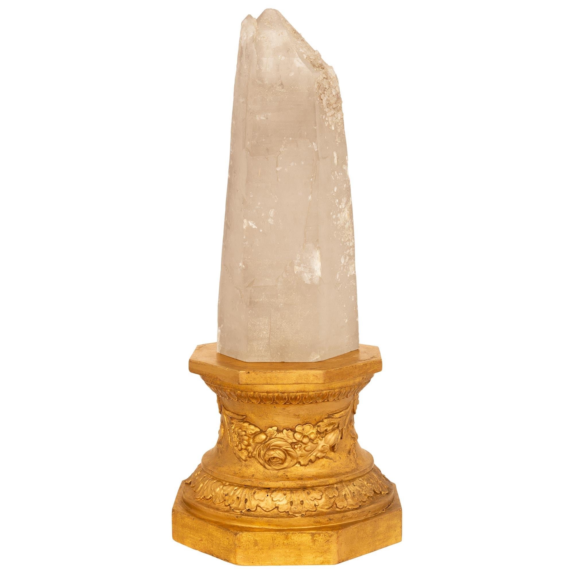 Italian 18th Century Louis XVI St. Rock Crystal And Giltwood Obelisk For Sale 4