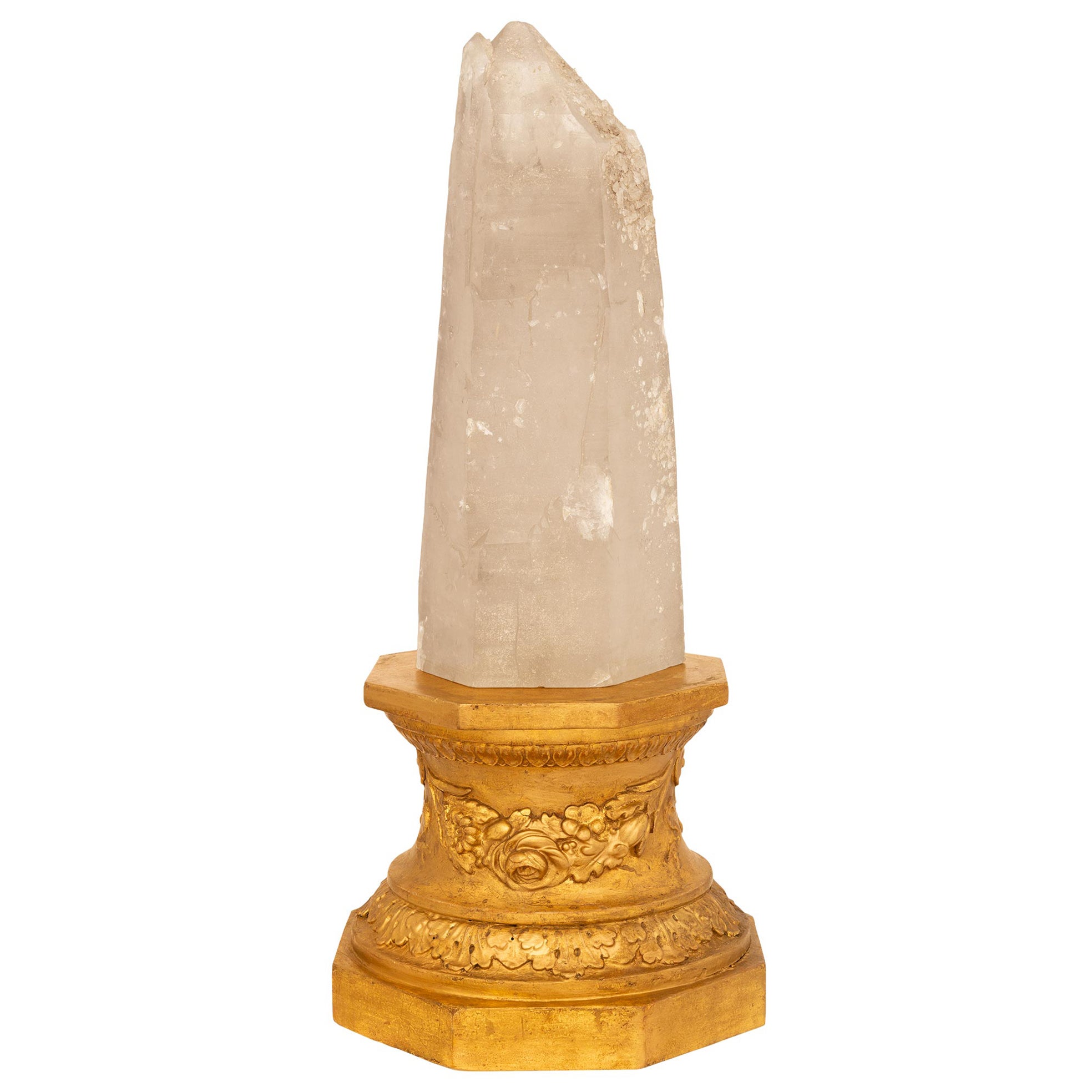 Obelisco italiano de St. Louis Crystal y madera de giltwood del siglo XVIII