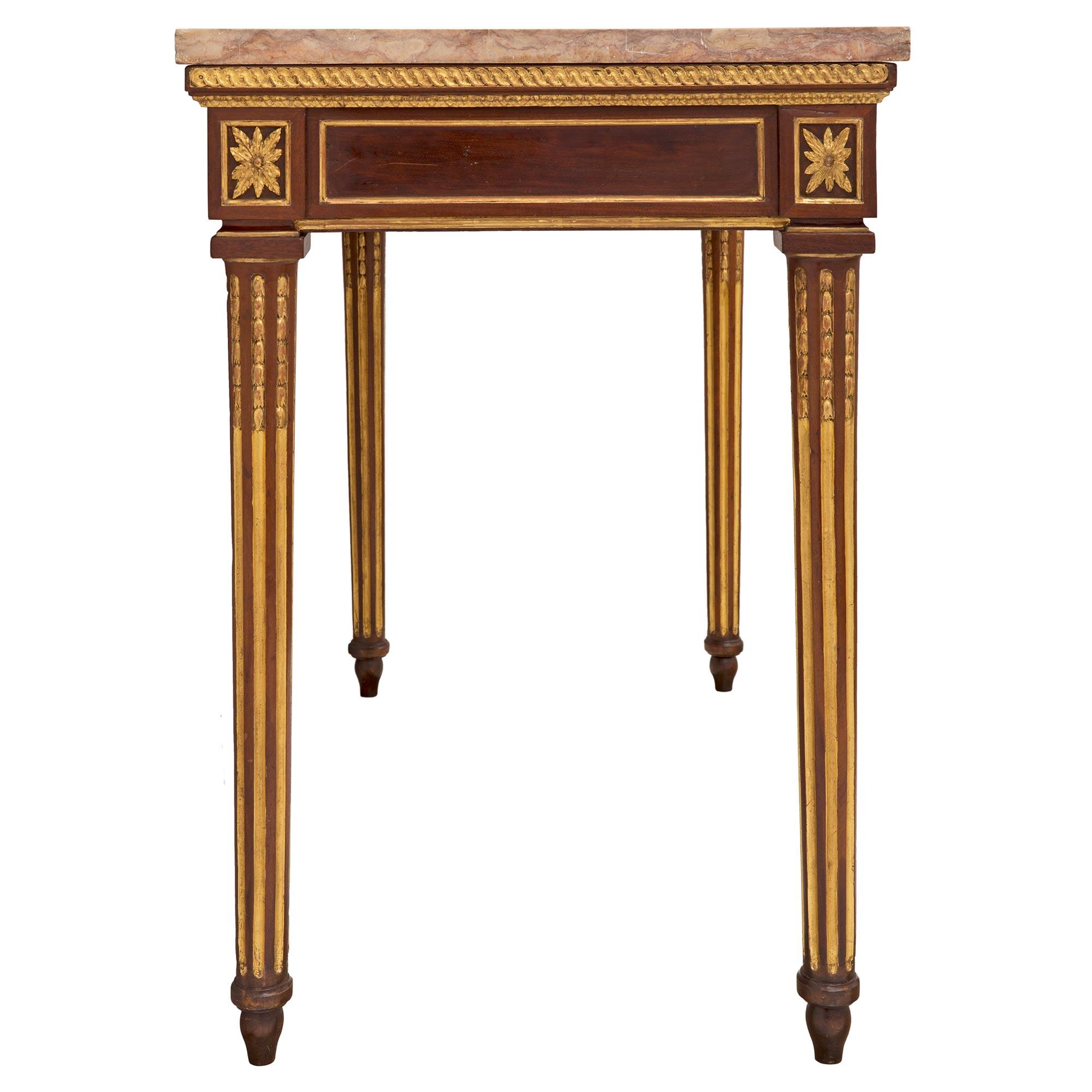 18th Century and Earlier Italian 18th Century Louis XVI St. Walnut, Giltwood and Marble Center Table For Sale