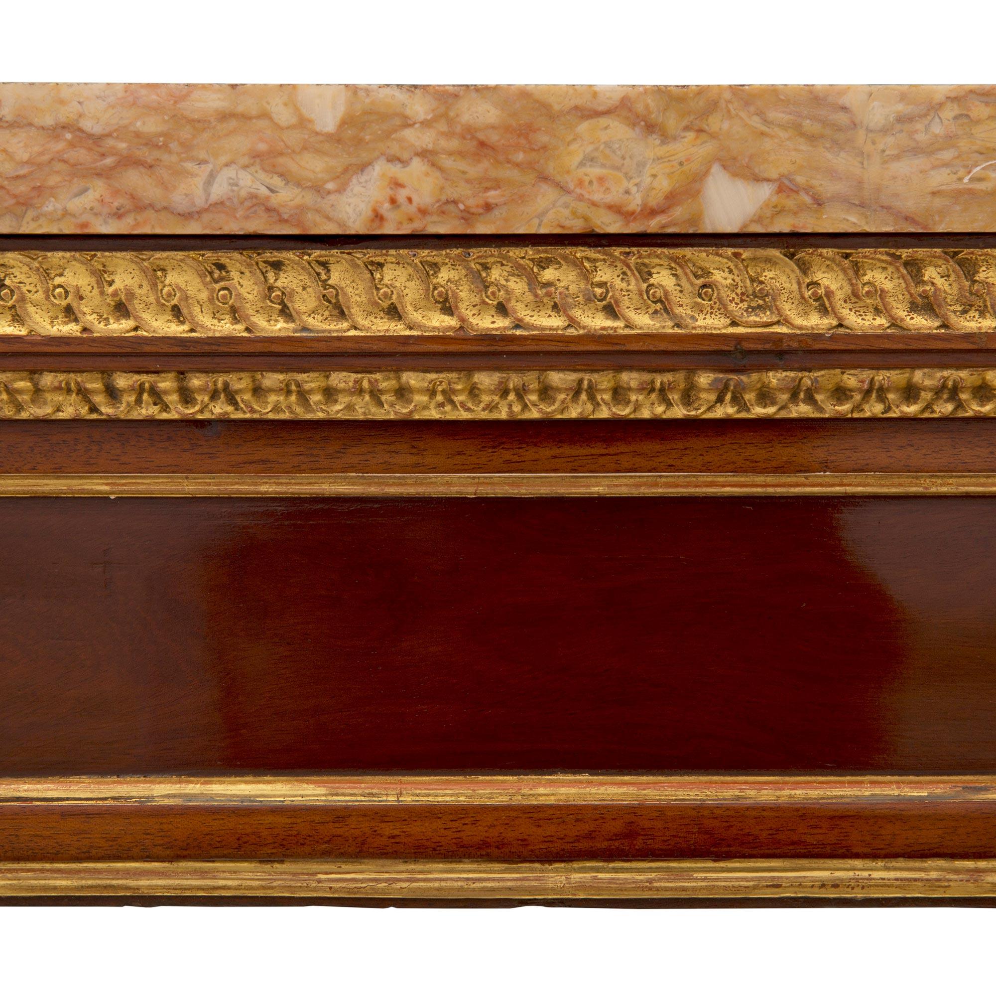 Italian 18th Century Louis XVI St. Walnut, Giltwood and Marble Center Table For Sale 2