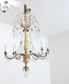 Italian 18th Century Massive Giltwood and Crystal Chandelier