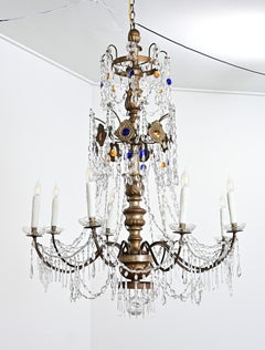 Italian 18th Century Massive Giltwood and Crystal Chandelier