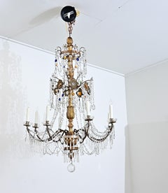 Italian 18th Century Massive Giltwood and Crystal Chandelier