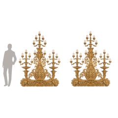 Italian 18th Century Monumental Giltwood and Gilt Metal Tuscan Candelabras
