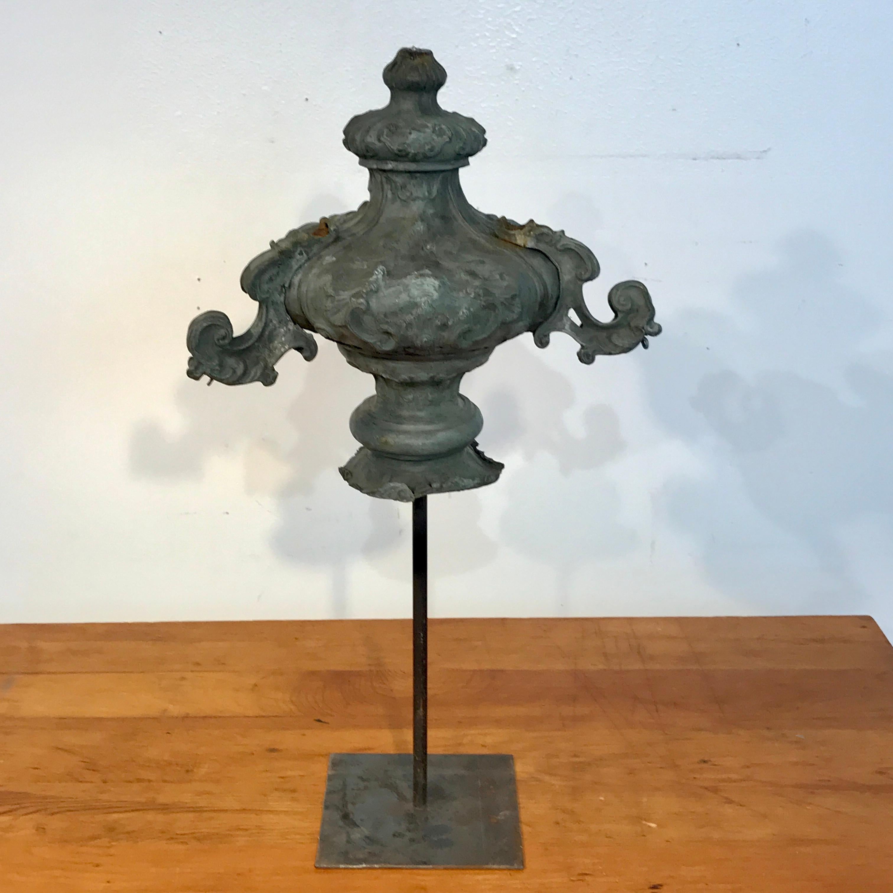 Italian 18th Century Mounted Fragment of a Copper Sanctuary Font In Distressed Condition In West Palm Beach, FL