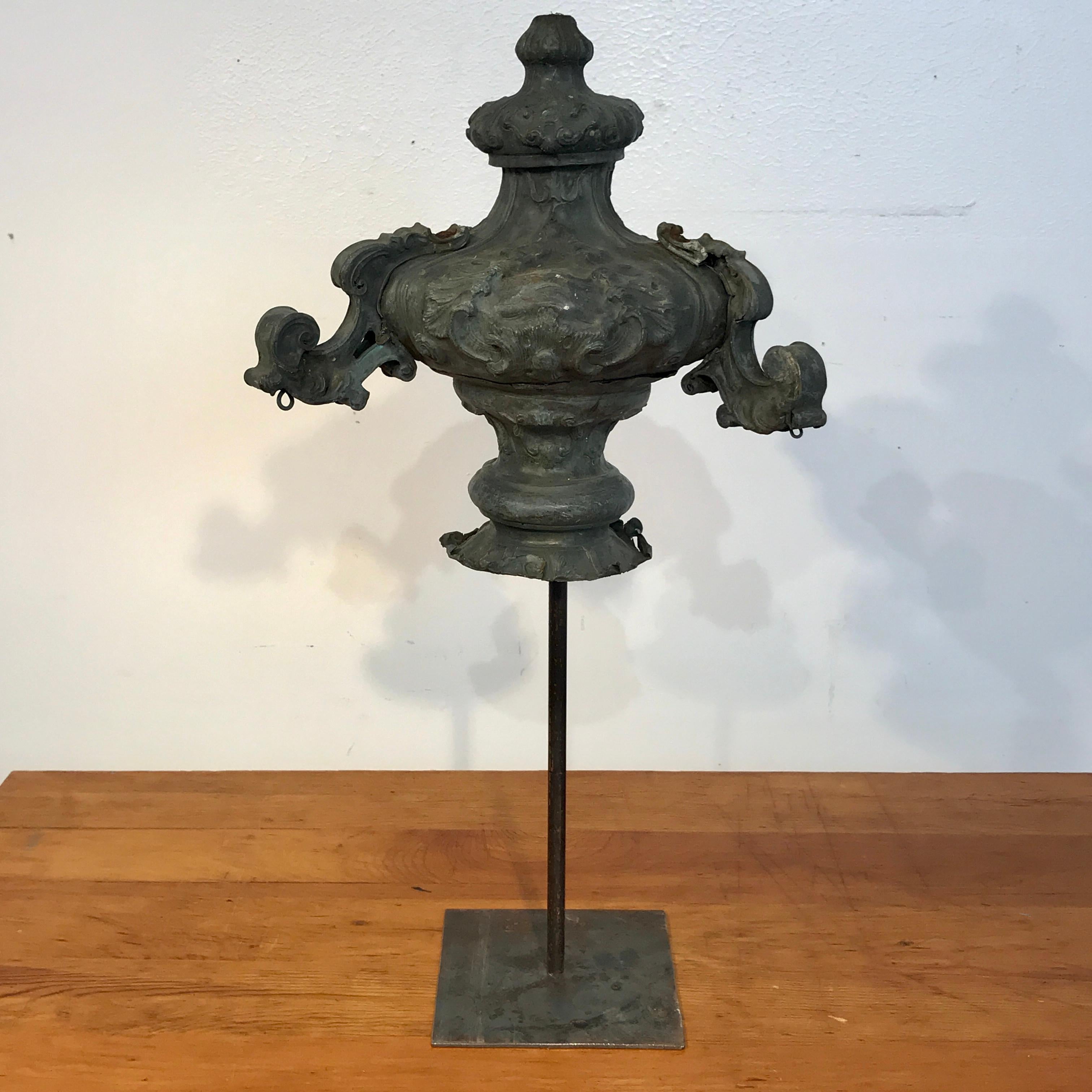 Iron Italian 18th Century Mounted Fragment of a Copper Sanctuary Font