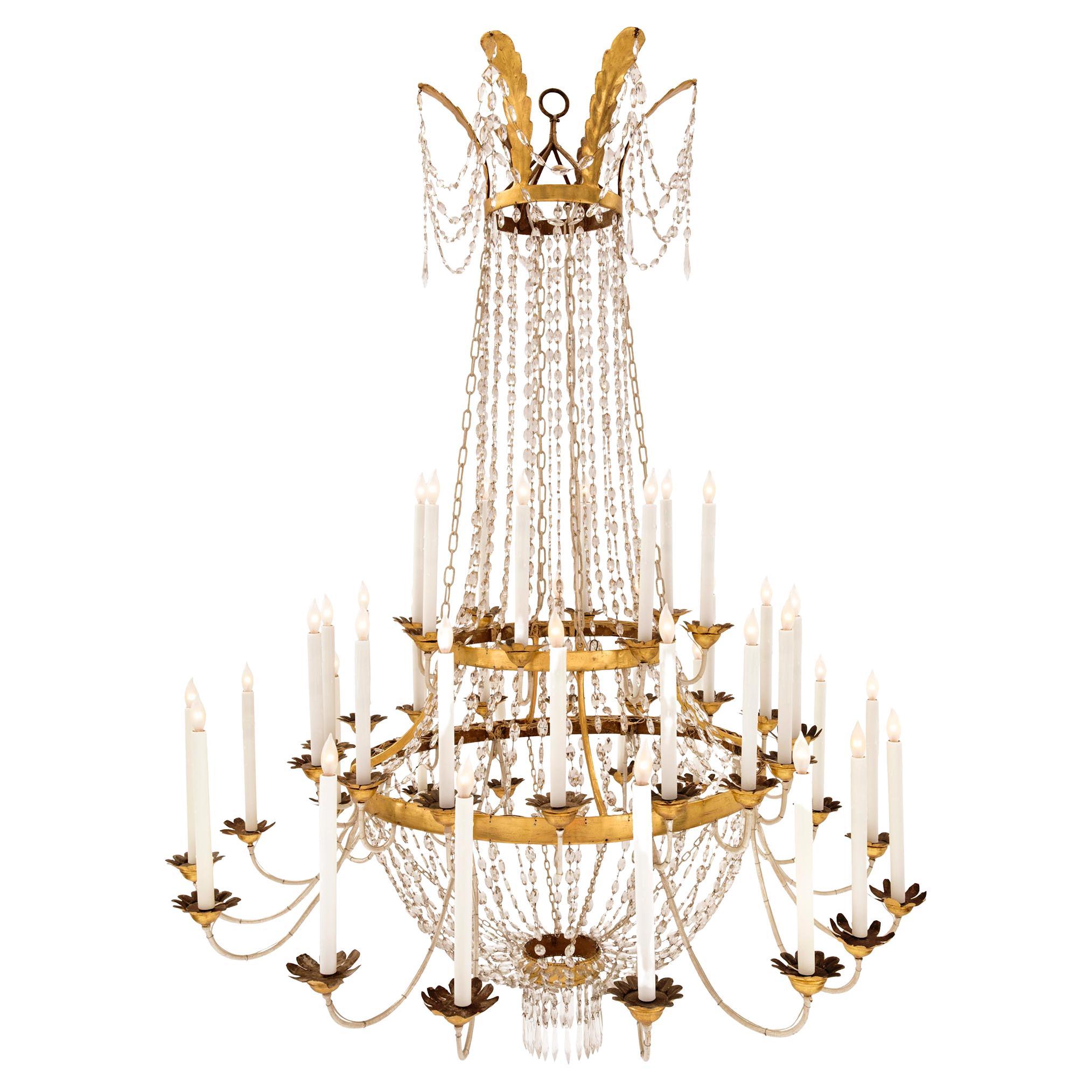 Italian 18th Century Neo-Classical St. Gilt Metal, Iron, And Glass Chandelier