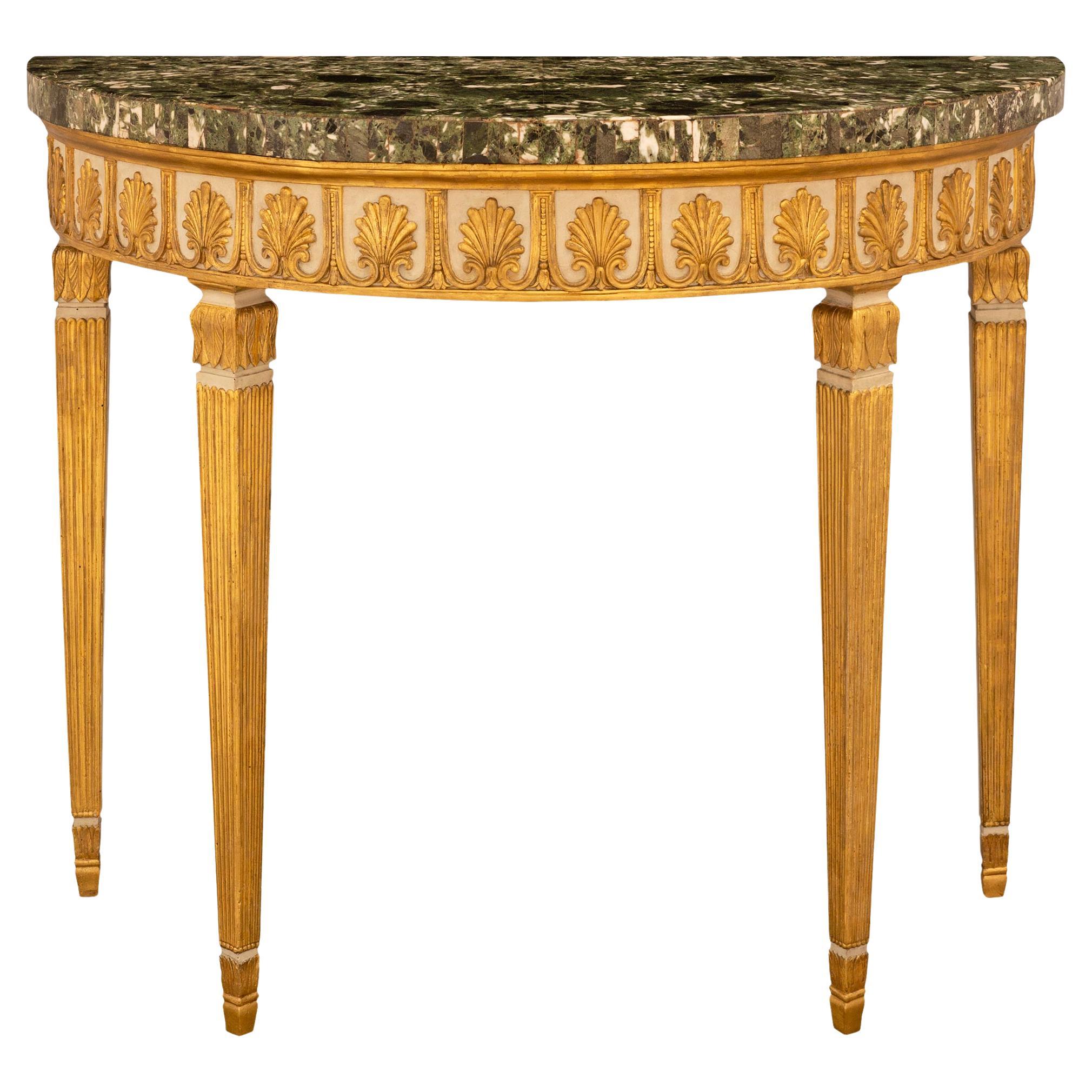 Consola italiana neoclásica del siglo XVIII St. Luis XVI Patinado Consola de madera