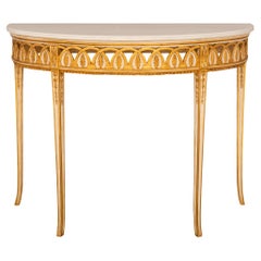 Italian 18th century Neo-Classical st patinated off-white Giltwood white marble