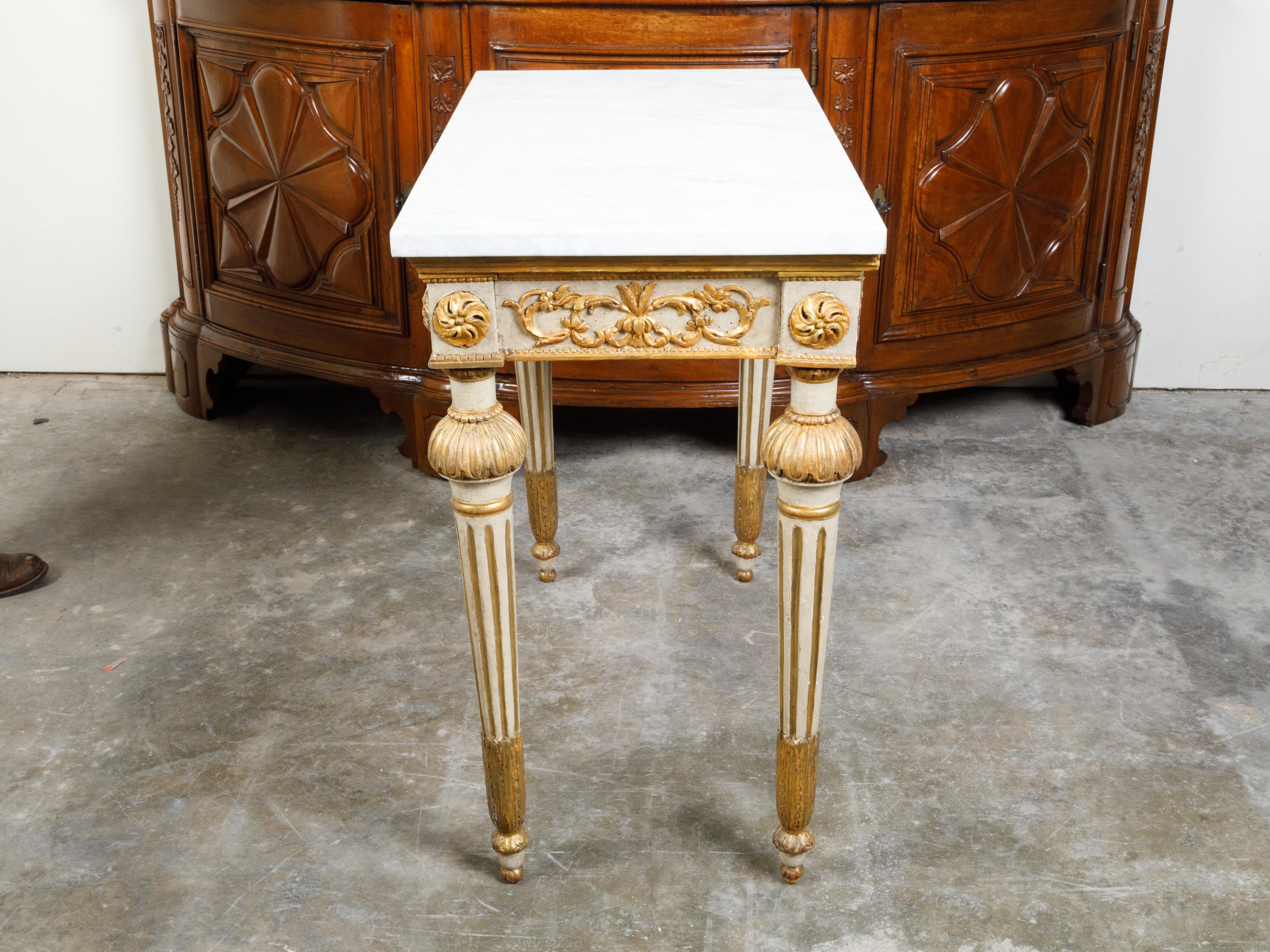 Italian 18th Century Neoclassical Carved and Gilt Console Table with Marble Top For Sale 7