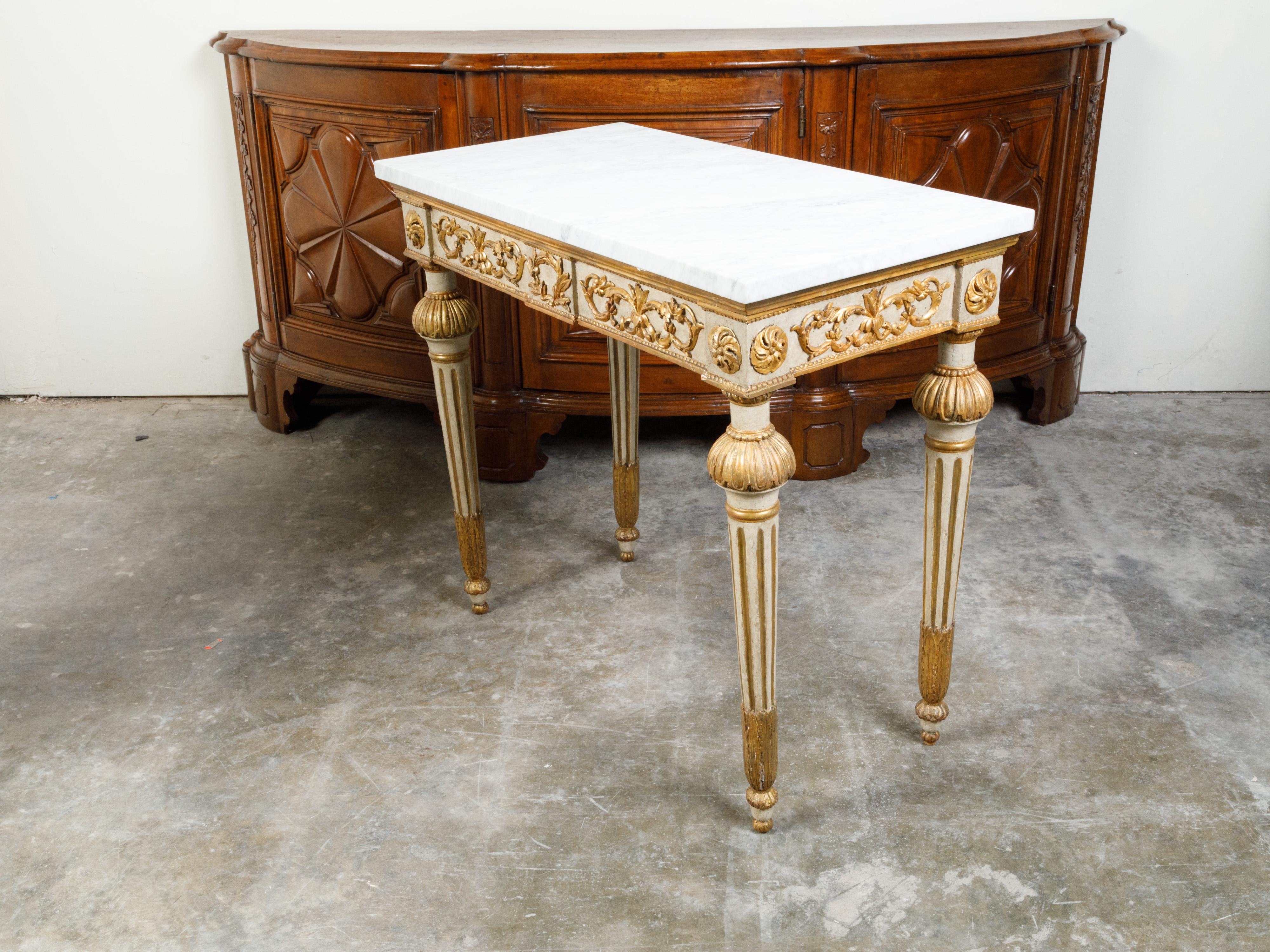 Italian 18th Century Neoclassical Carved and Gilt Console Table with Marble Top For Sale 8