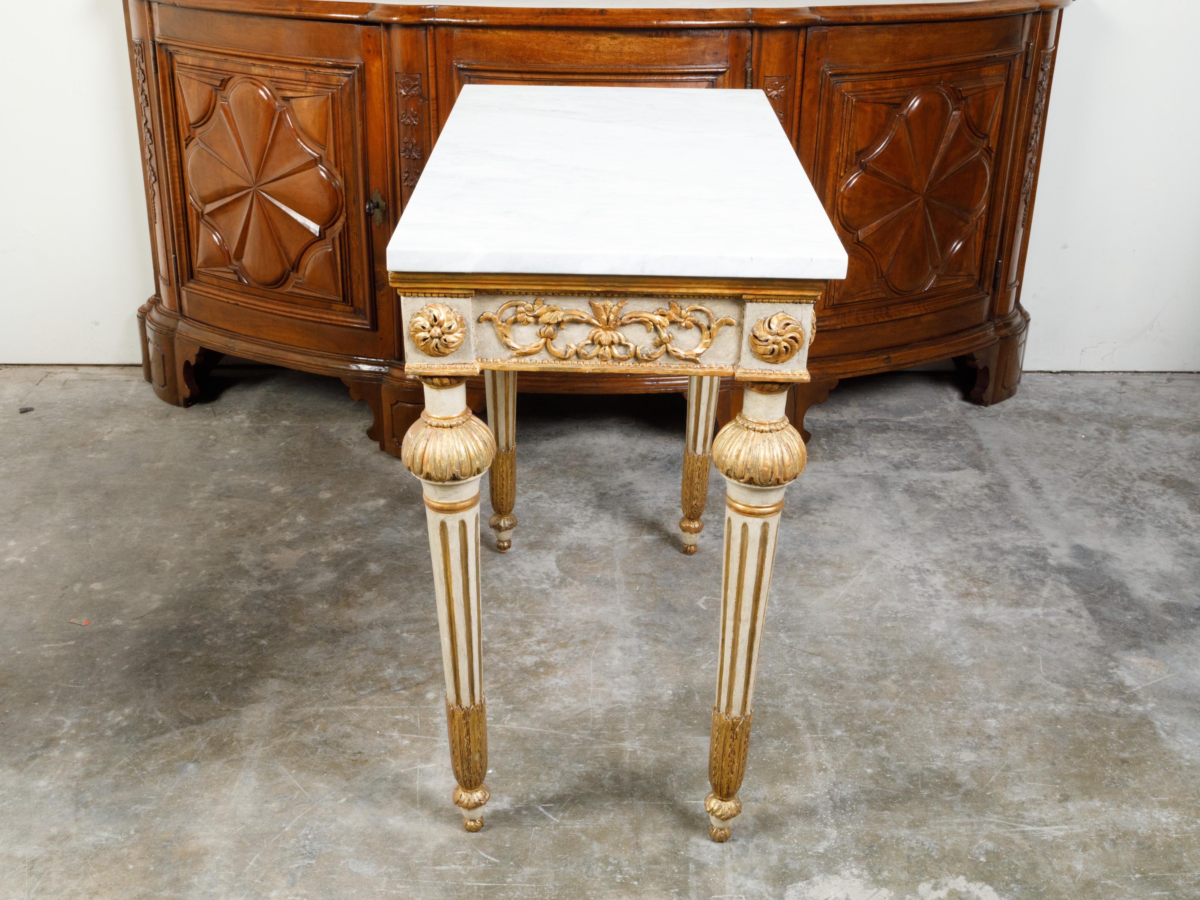 Italian 18th Century Neoclassical Carved and Gilt Console Table with Marble Top For Sale 5