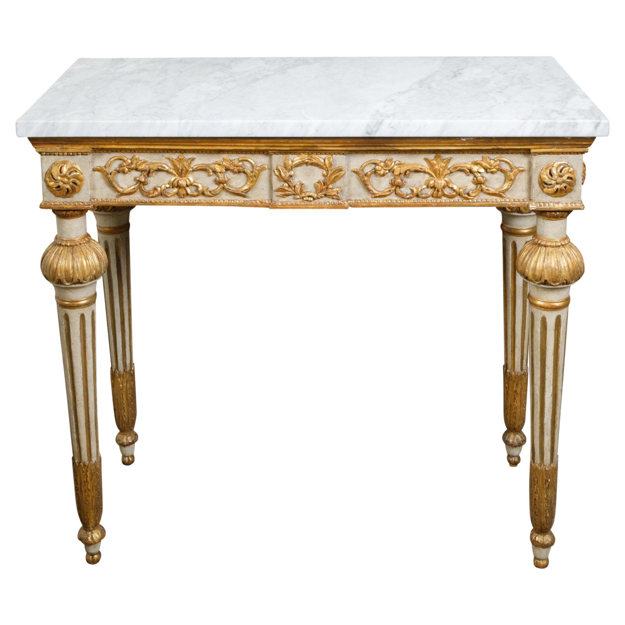 Italian 18th Century Neoclassical Carved and Gilt Console Table with Marble Top