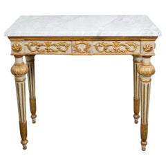Italian 18th Century Neoclassical Carved and Gilt Console Table with Marble Top