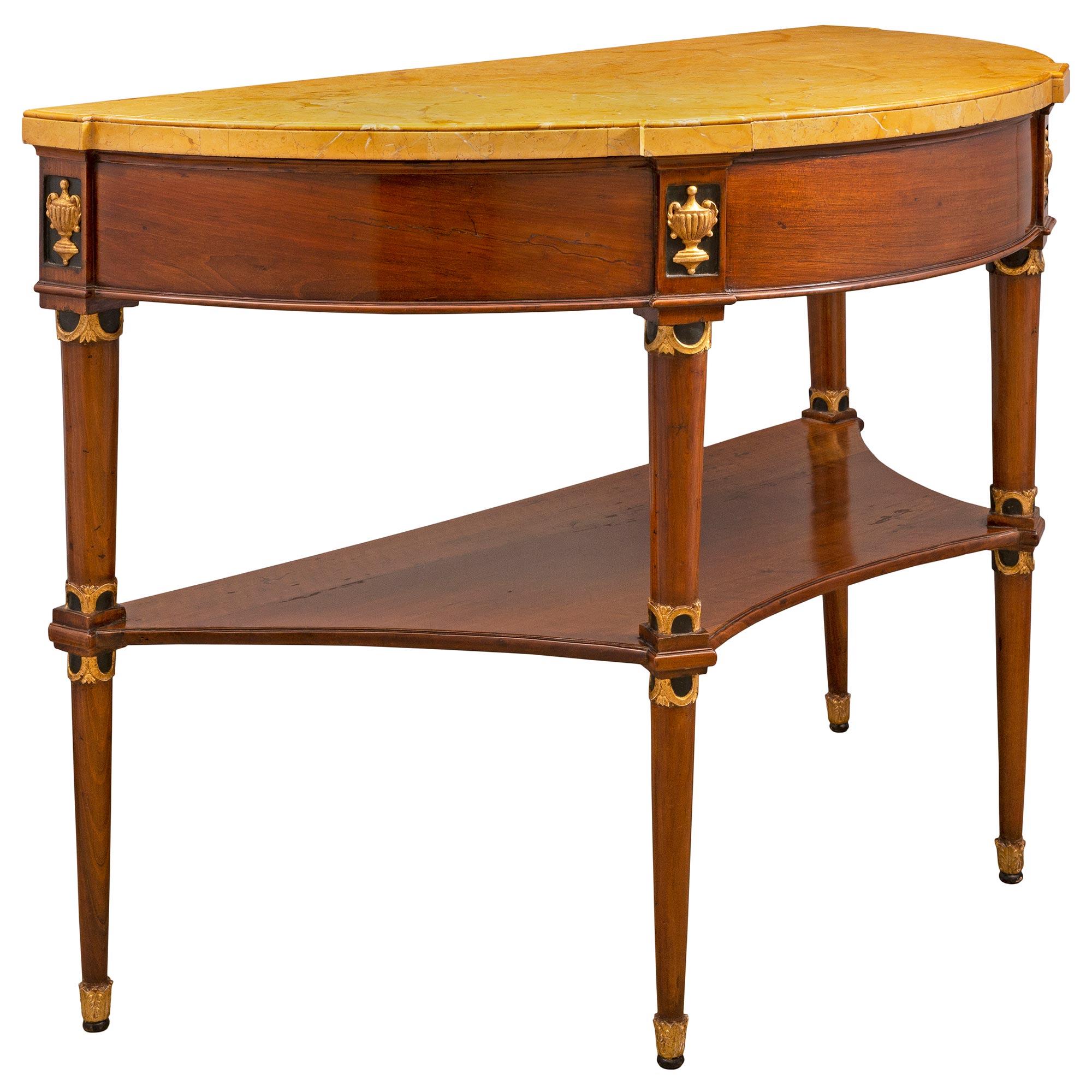 Italian 18th Century Neoclassical Demilune Walnut Console In Good Condition For Sale In West Palm Beach, FL