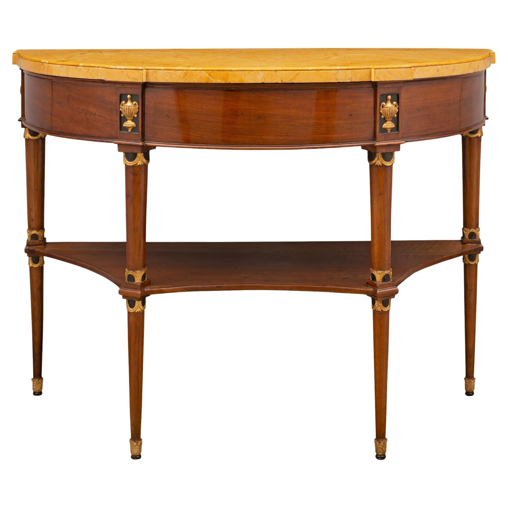 Italian 18th Century Neoclassical Demilune Walnut Console For Sale