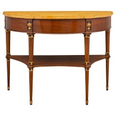 Antique Italian 18th Century Neoclassical Demilune Walnut Console