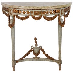 Italian 18th Century Neoclassical Marble Top Paint and Parcel Gilt Console Table