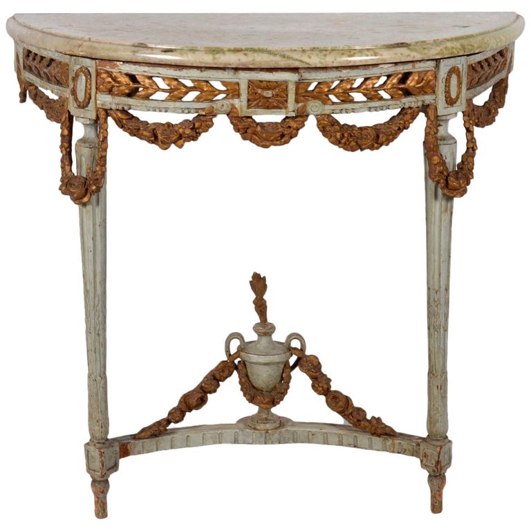 Italian 18th Century Neoclassical Marble Top Paint and Parcel Gilt Console Table
