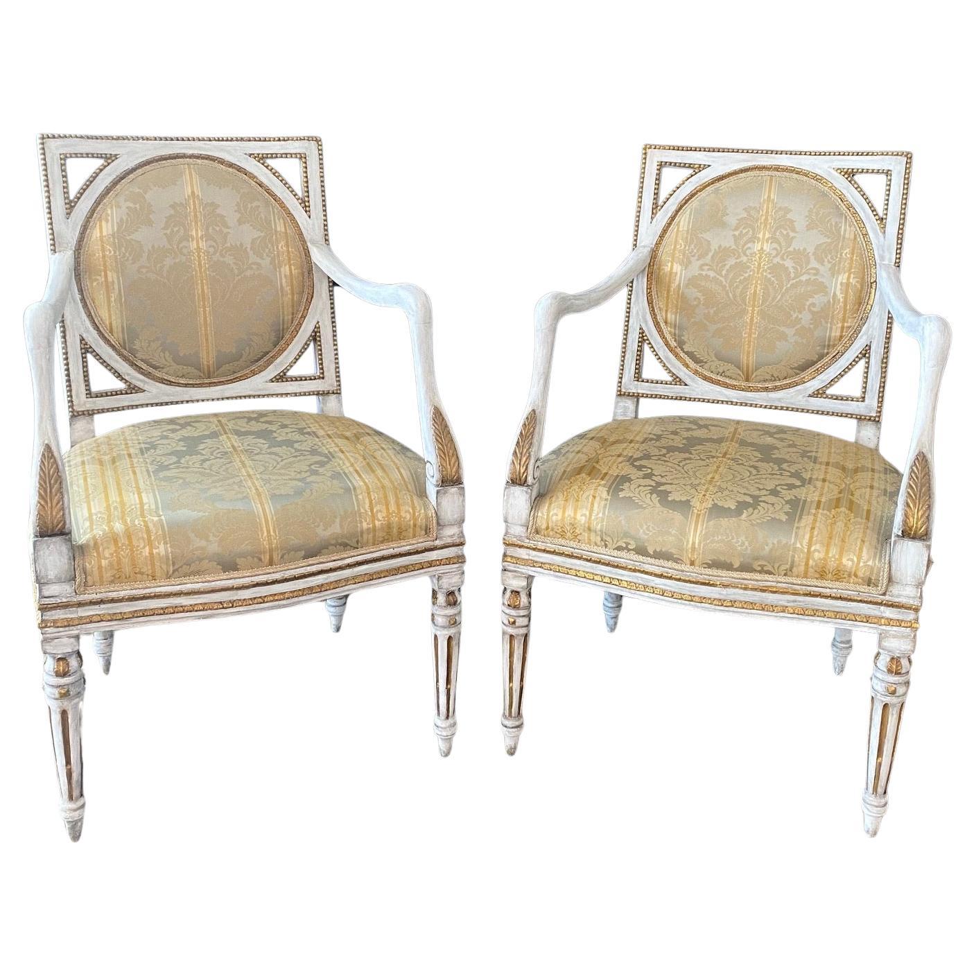 Italian 18th Century Neoclassical Pair of Louis XVI Fauteuils or Armchairs For Sale