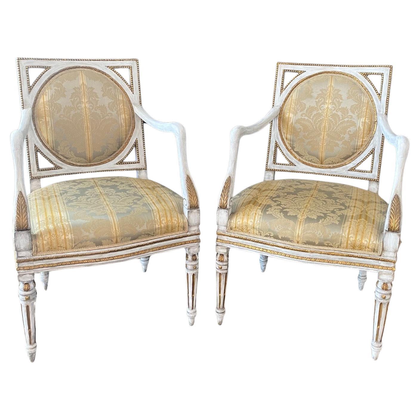 Coppia di Fauteuil o poltrone neoclassiche Luigi XVI del 18° secolo