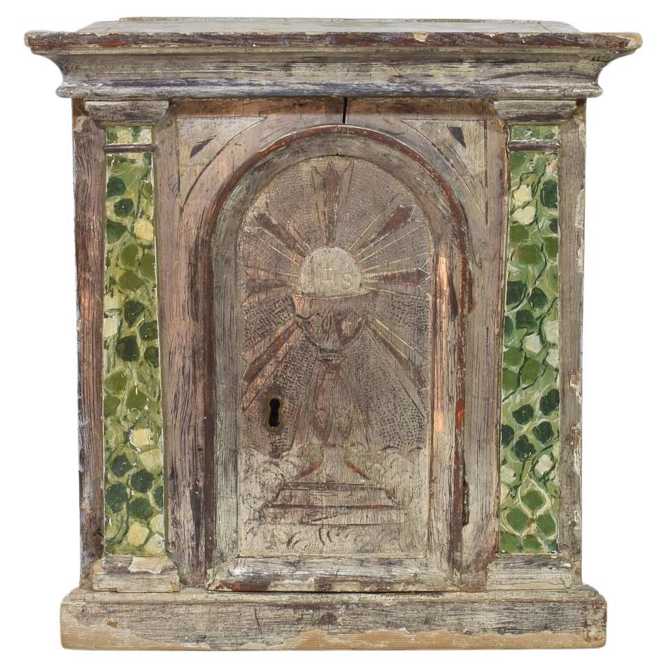 Neoklassizistischer italienischer versilberter und bemalter Holz-Tabernakel aus dem 18. Jahrhundert